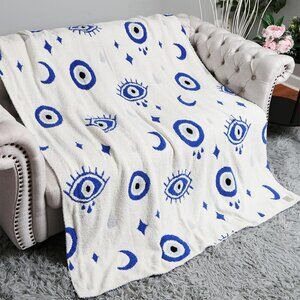 Evil Eye Star Crescent Patterned Reversible Throw Blanket